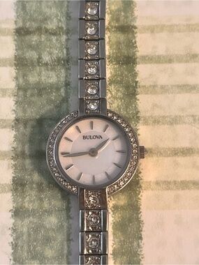 Bulova Silver-tone Crystal Bracelet Watch